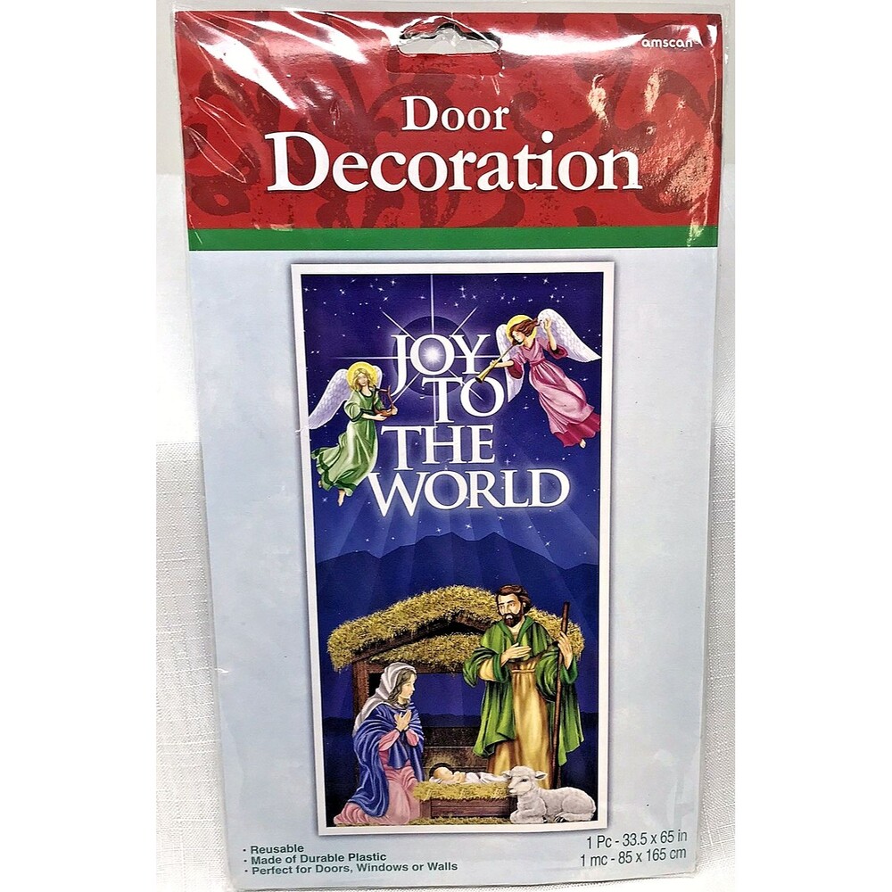 Door Decoration Joy to the World Nativity with Angels Reusable Durable Plastic